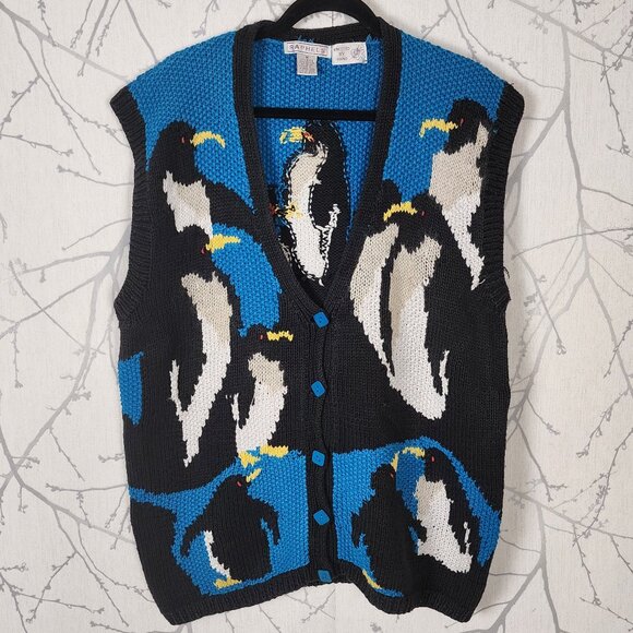 Raphels Penguins Ramie Cotton Hand Knit Sweater Vest - Picture 1 of 5